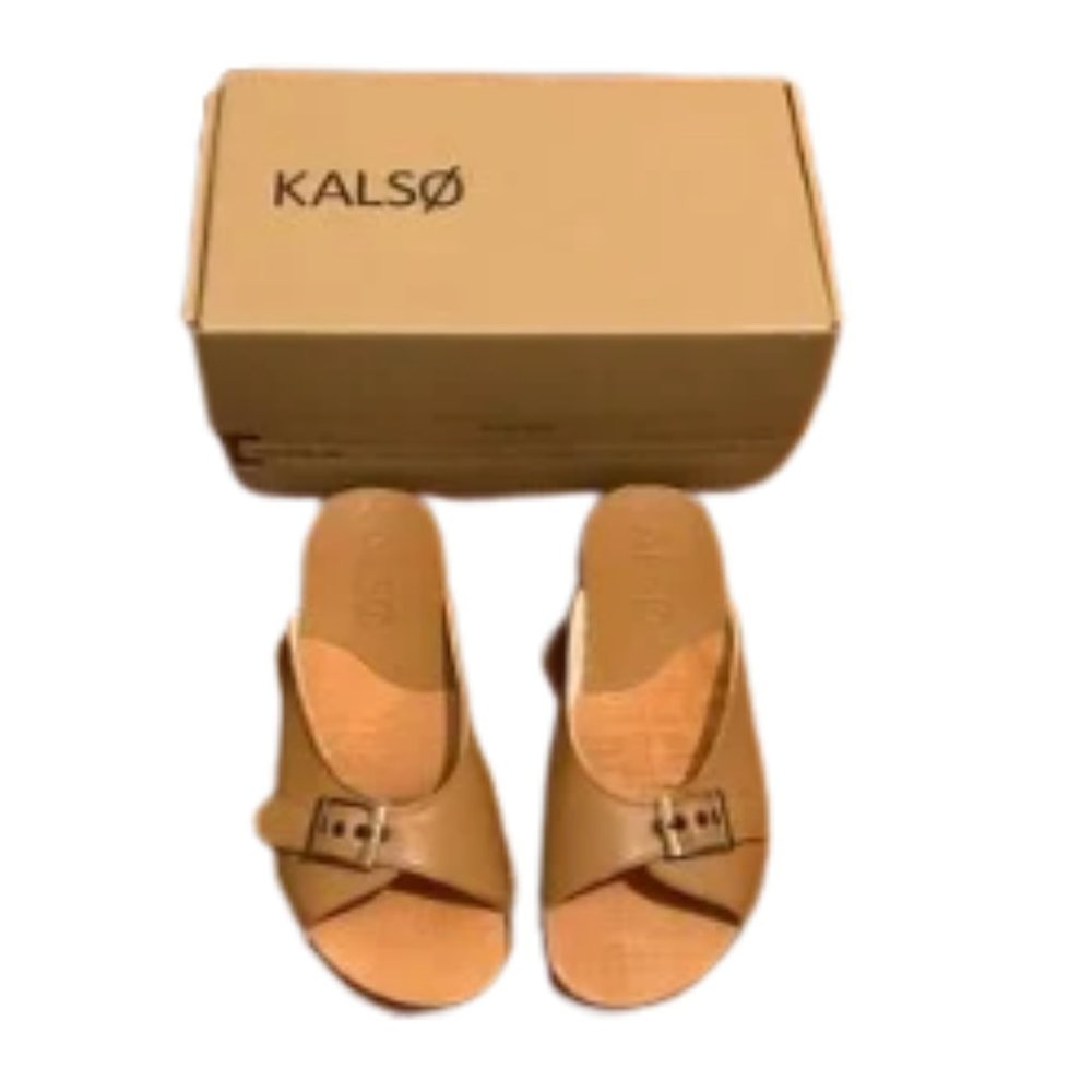 Earth Kalso Serenity negative heel sandals in cognac leather size 8 NIB